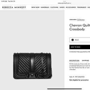 Rebecca Minkoff black leather chevron small love crossbody bag NWOT